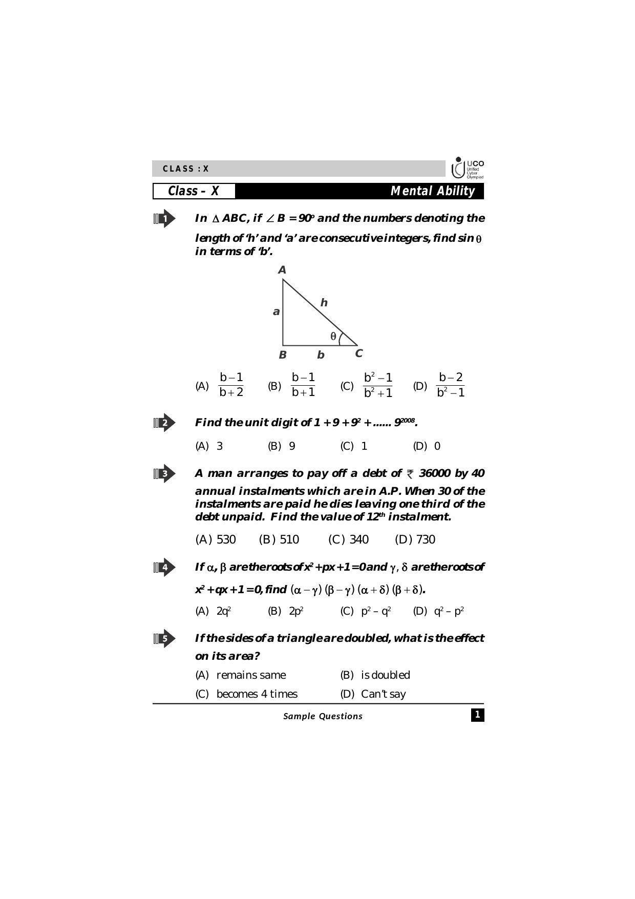 UCO Sample Papers for Class 10 - Page 1