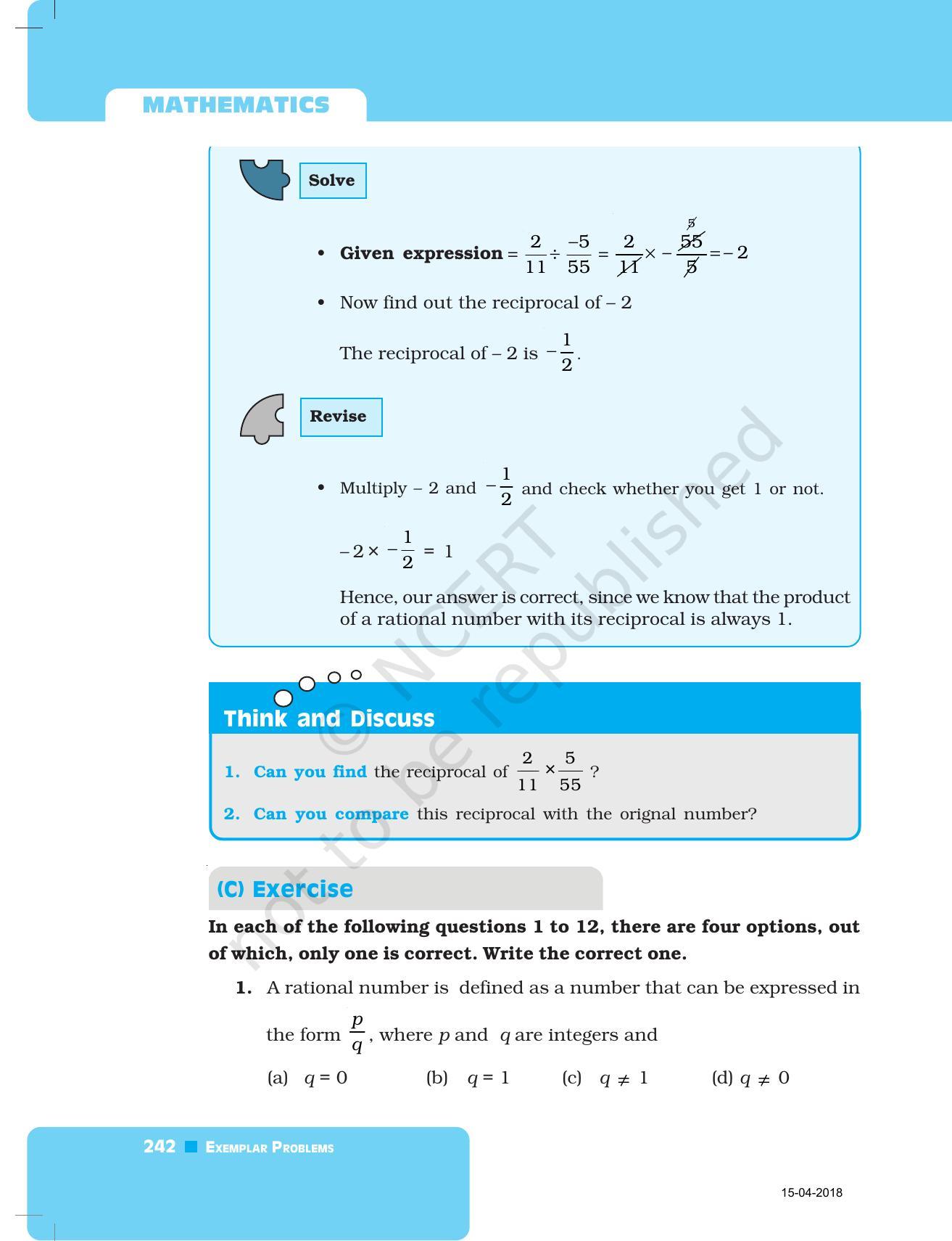 NCERT Exemplar Book for Class 7 Maths: Chapter 8- Rational Numbers - Page 11