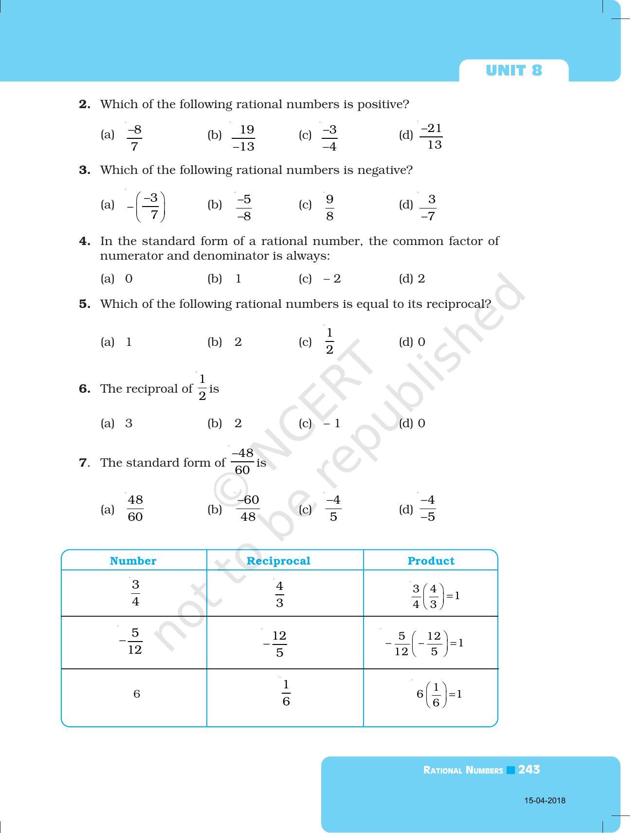 NCERT Exemplar Book for Class 7 Maths: Chapter 8- Rational Numbers - Page 12