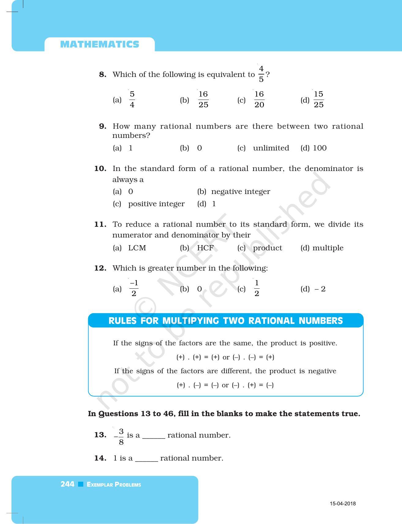 NCERT Exemplar Book for Class 7 Maths: Chapter 8- Rational Numbers - Page 13