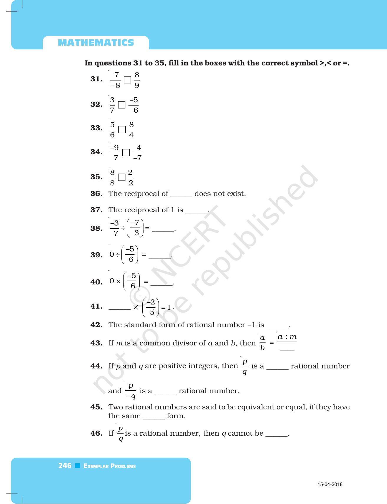 NCERT Exemplar Book for Class 7 Maths: Chapter 8- Rational Numbers - Page 15