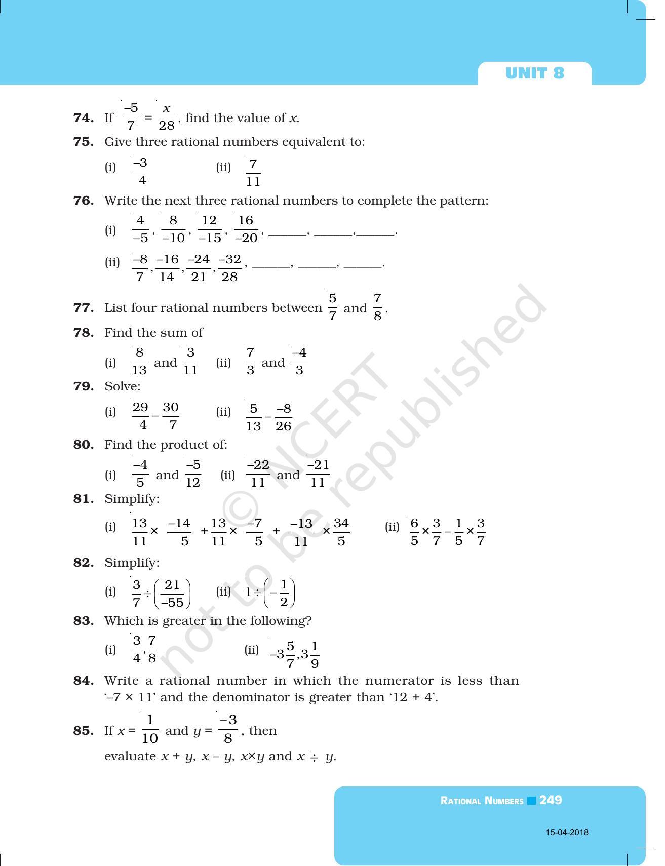 NCERT Exemplar Book for Class 7 Maths: Chapter 8- Rational Numbers - Page 18