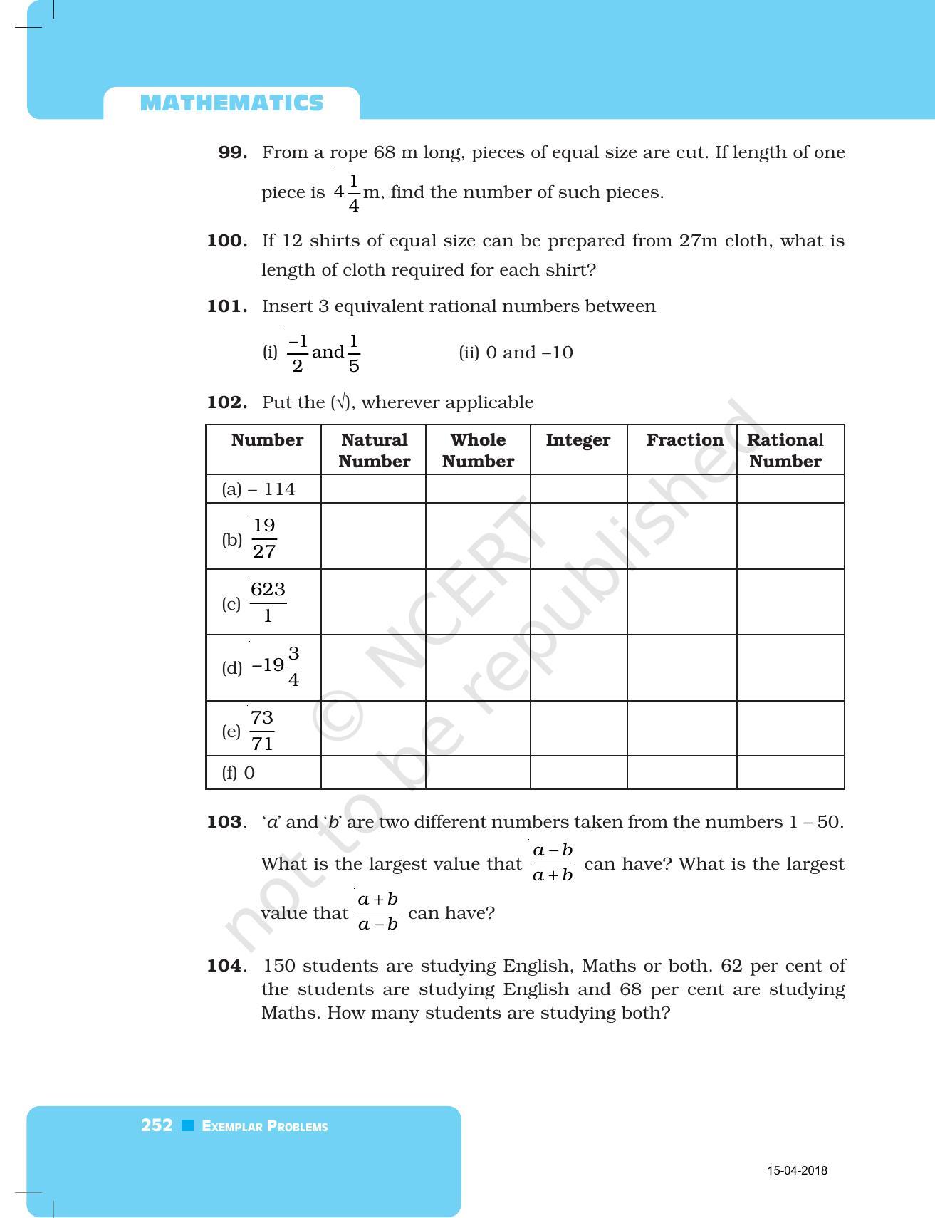 NCERT Exemplar Book for Class 7 Maths: Chapter 8- Rational Numbers - Page 21