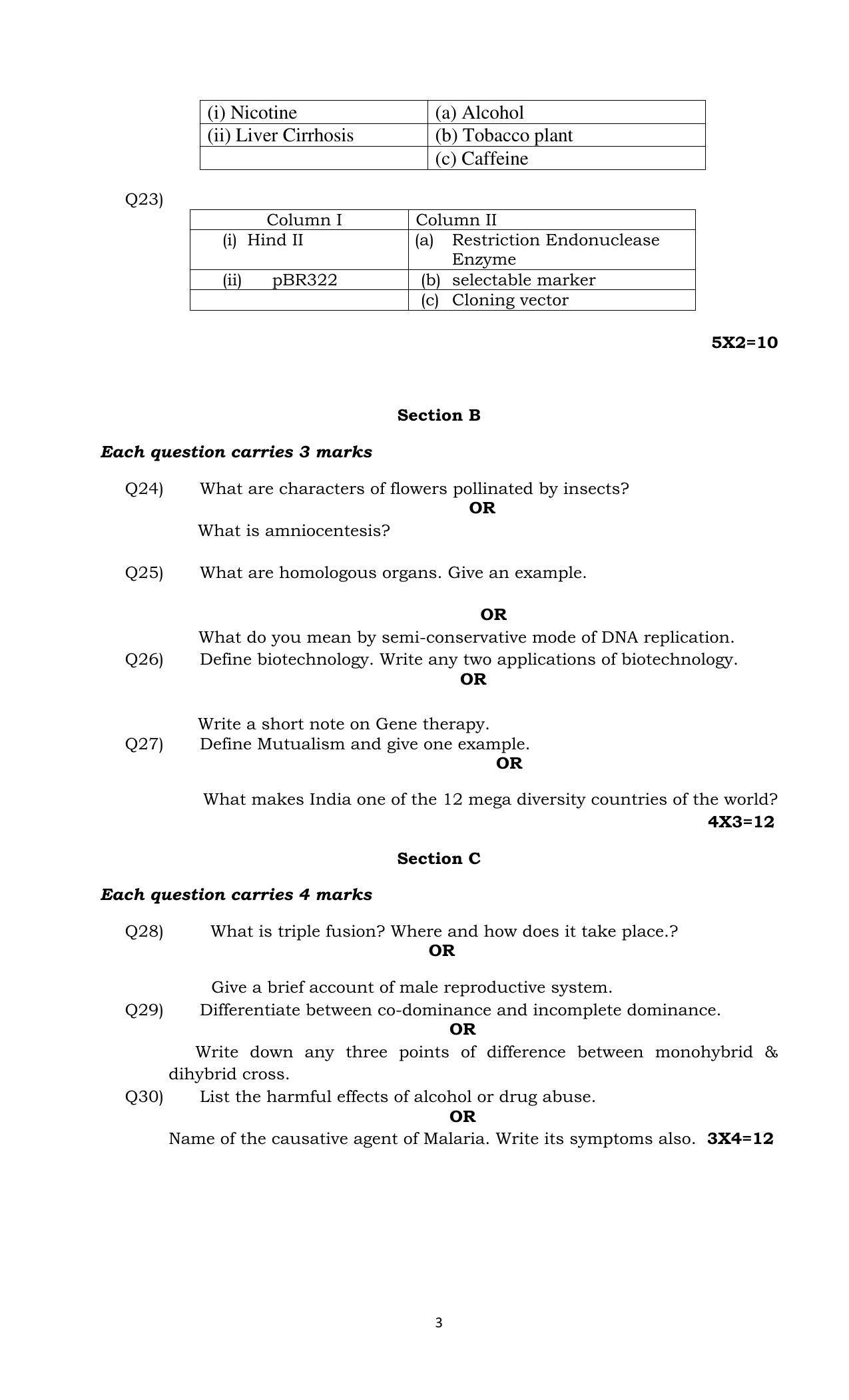 PSEB Class 12th Biology (DA Students) Model Paper 2024 - Page 3