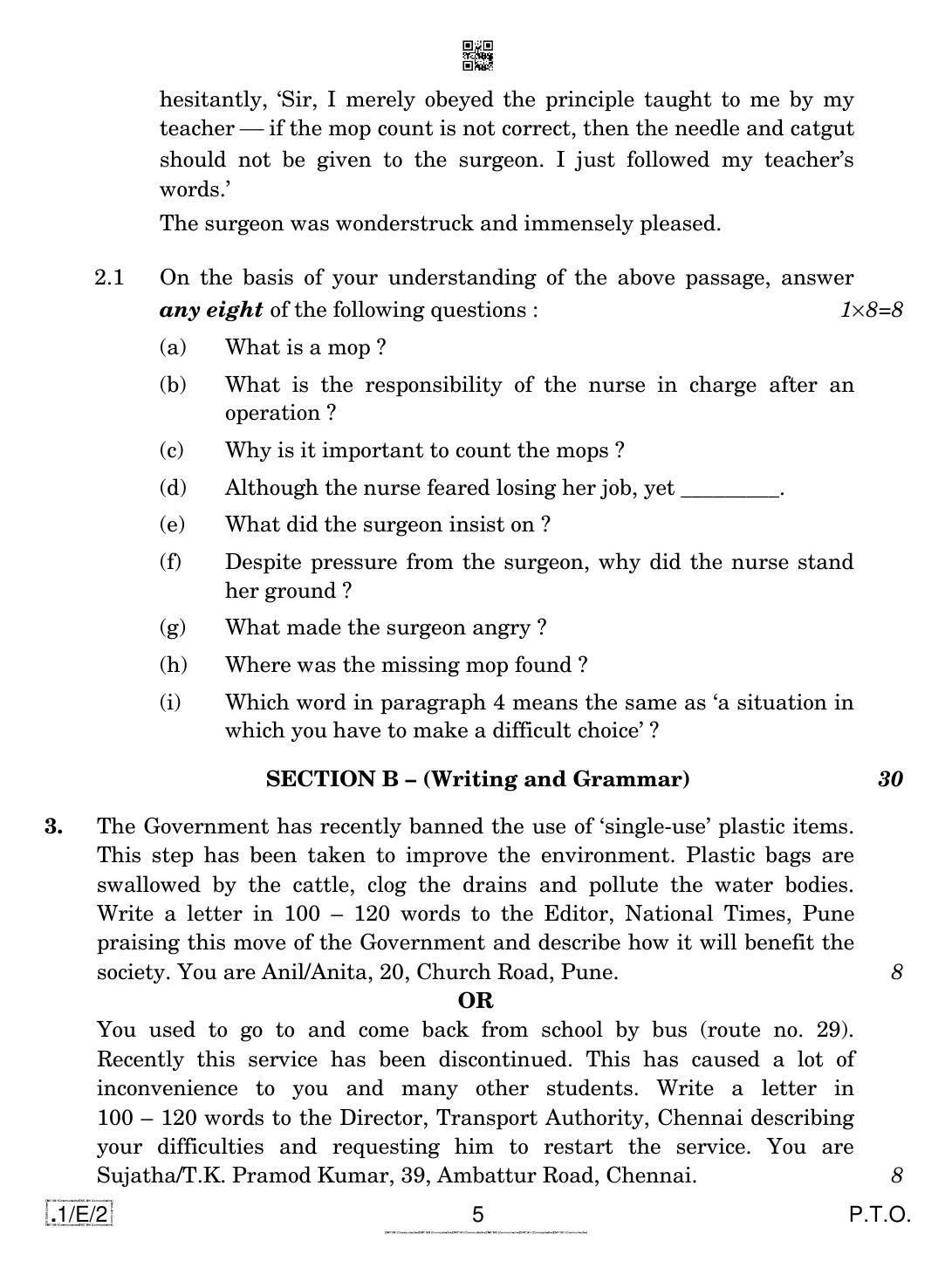 CBSE Class 10 1-C-2 English Communicative 2020 Compartment Question Paper - Page 5