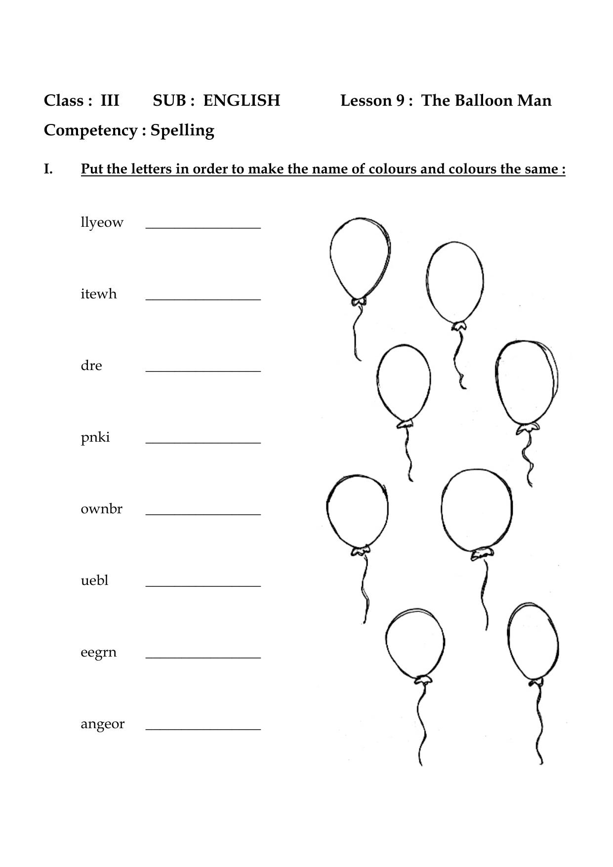 Worksheet for Class 3 English The Balloon Man Assignment - Page 4