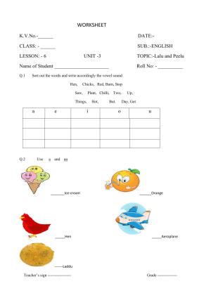 Worksheet for Class 1 English Assignment 32 Lalu and Peelu