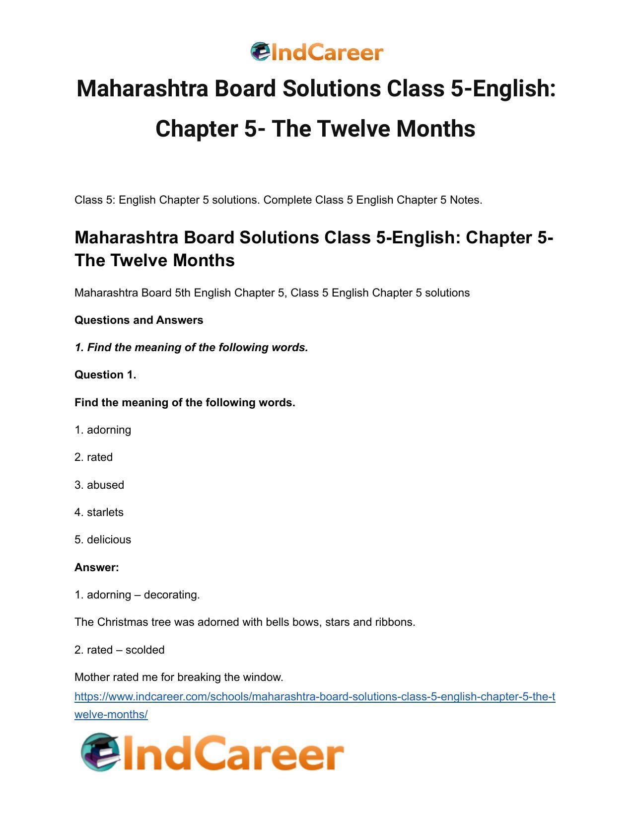 Maharashtra Board Solutions Class 5-English: Chapter 5- The Twelve Months - Page 2
