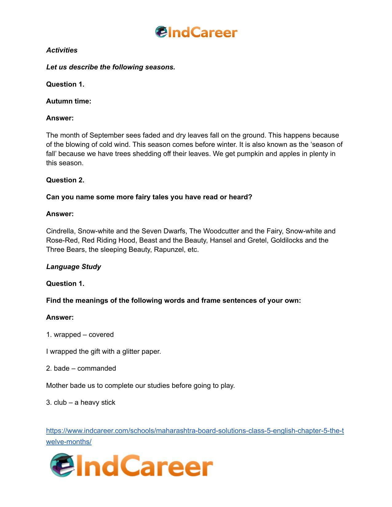 Maharashtra Board Solutions Class 5-English: Chapter 5- The Twelve Months - Page 10