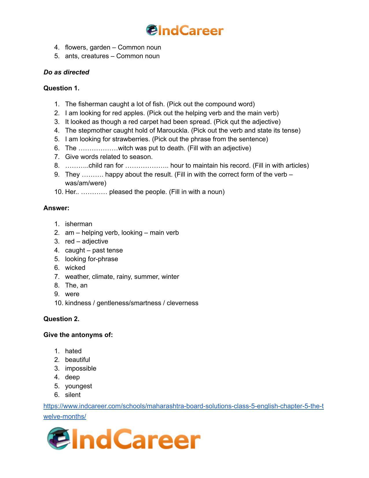 Maharashtra Board Solutions Class 5-English: Chapter 5- The Twelve Months - Page 12