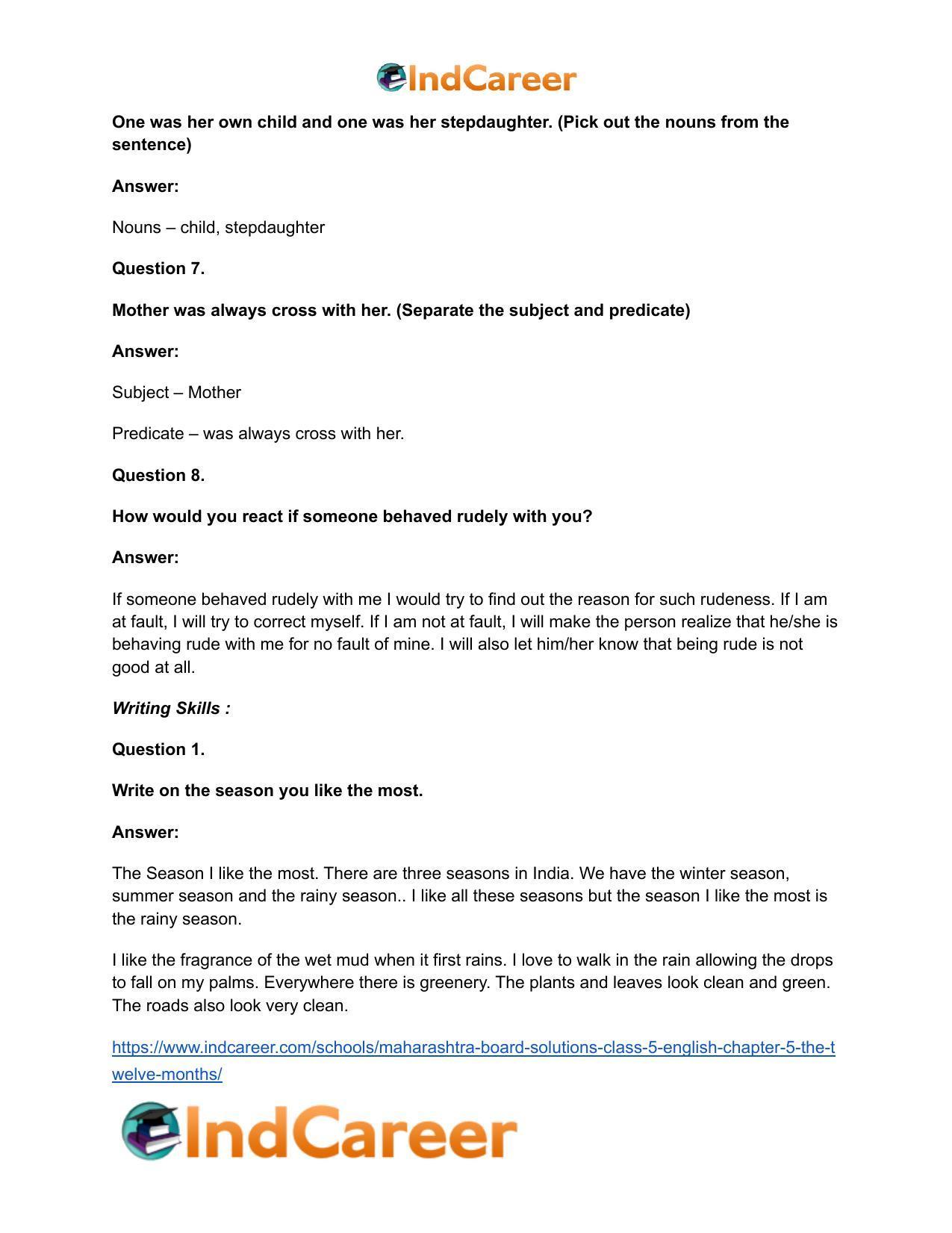Maharashtra Board Solutions Class 5-English: Chapter 5- The Twelve Months - Page 15