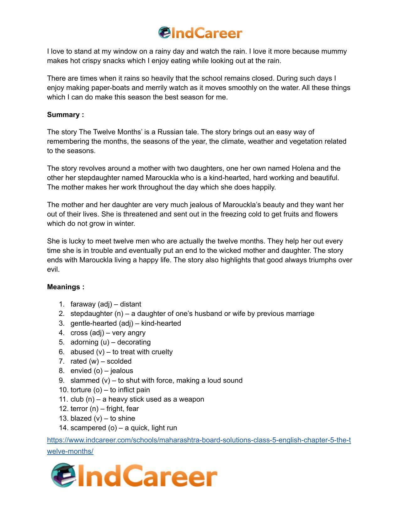Maharashtra Board Solutions Class 5-English: Chapter 5- The Twelve Months - Page 16