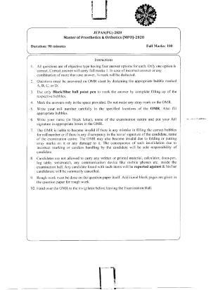 WBJEEB JEMAS (PG) 2020 MPO Question Paper