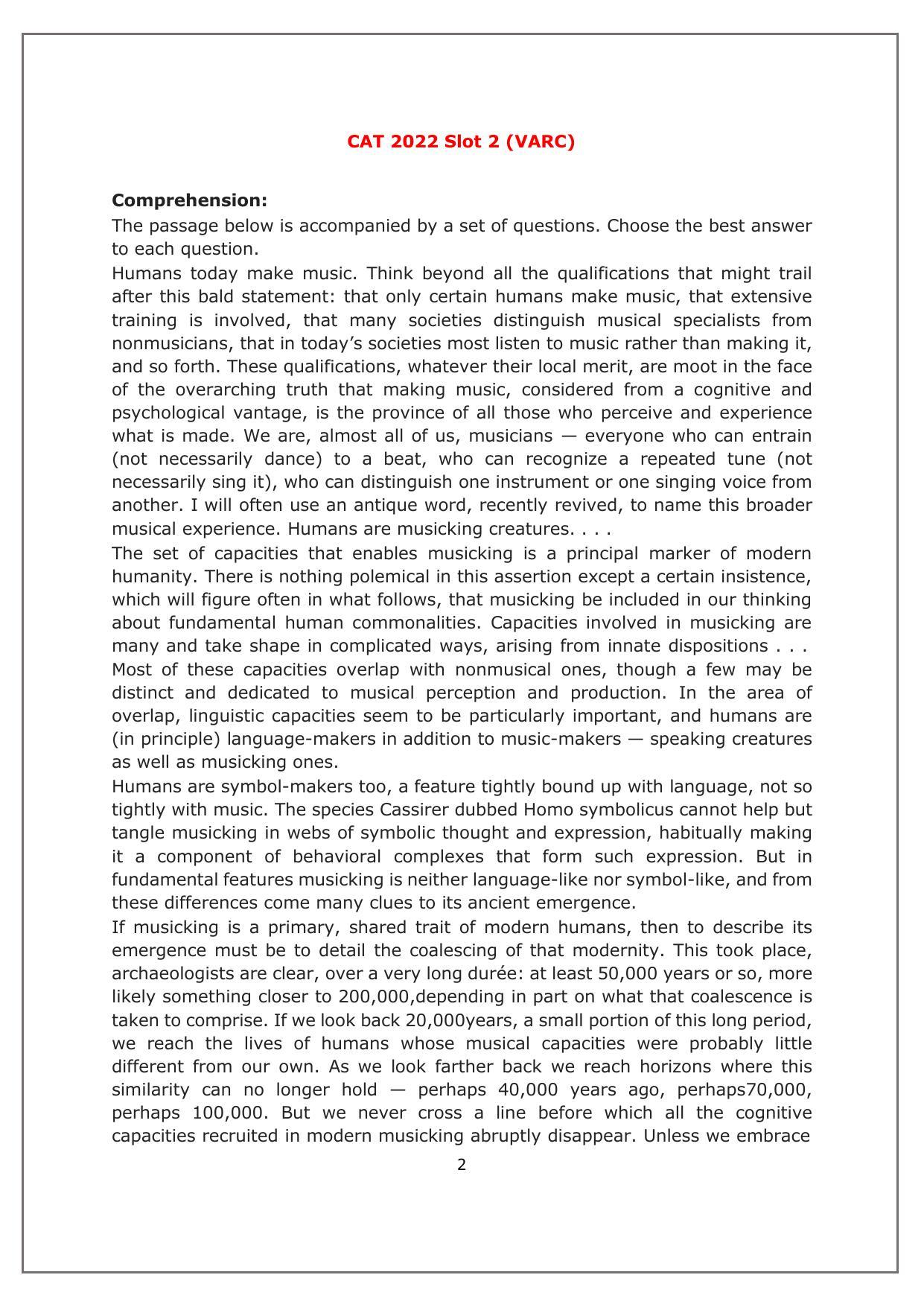 CAT 2022 CAT Slot 2 Question Paper - Page 1
