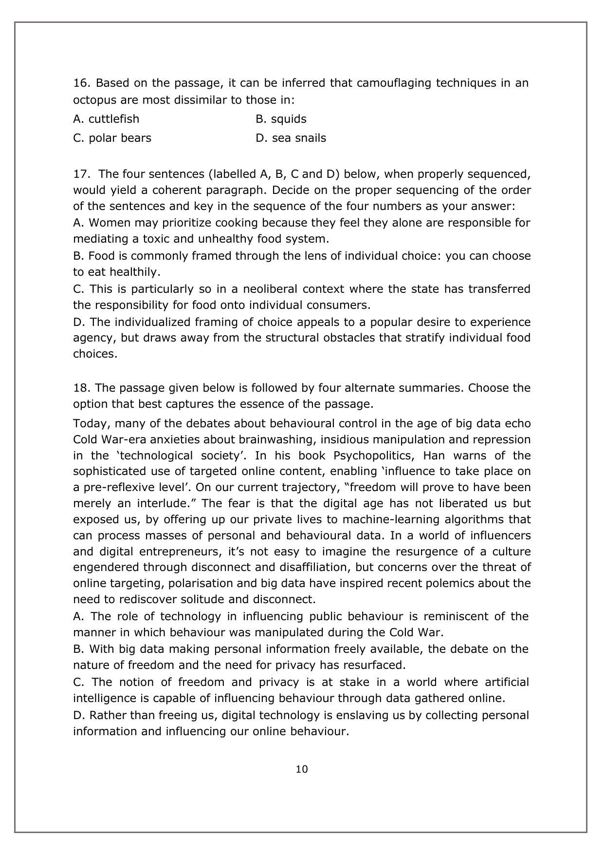 CAT 2022 CAT Slot 2 Question Paper - Page 9