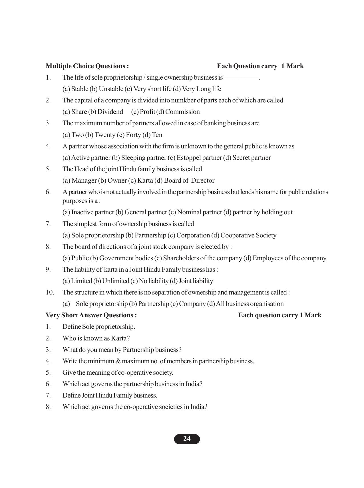 Tripura Board Class 11 Business Studies English Version Workbooks - Page 28