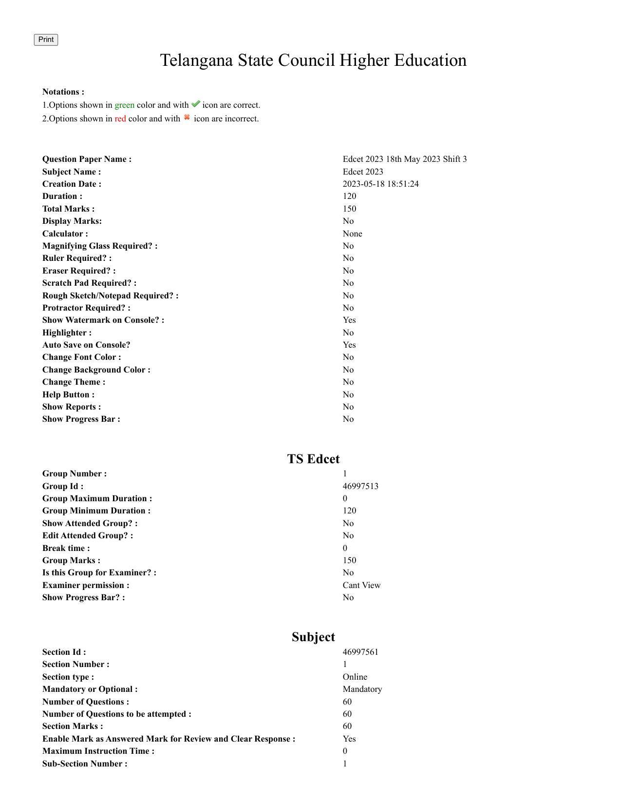 TS EDCET: 18th May 2023 Shift 3 (TELUGU) Question Paper and Answer Key - Page 1
