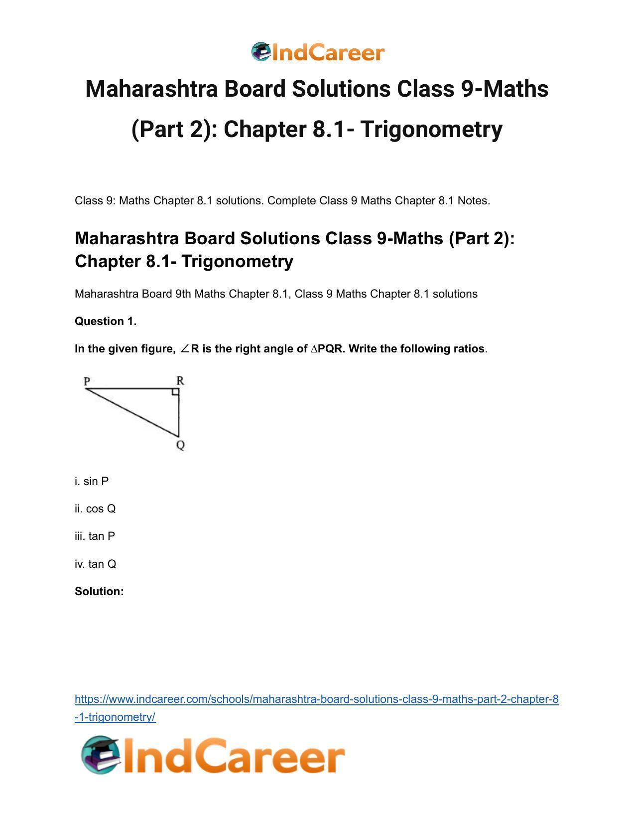 Maharashtra Board Solutions Class 9-Maths (Part 2): Chapter 8.1- Trigonometry - Page 2