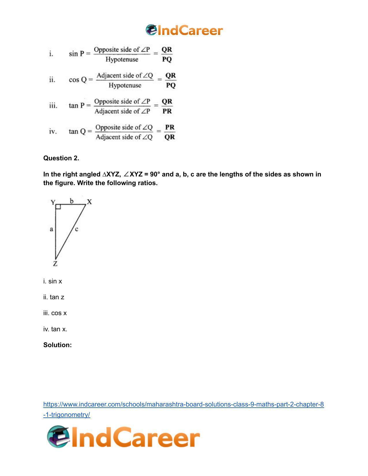 Maharashtra Board Solutions Class 9-Maths (Part 2): Chapter 8.1- Trigonometry - Page 3
