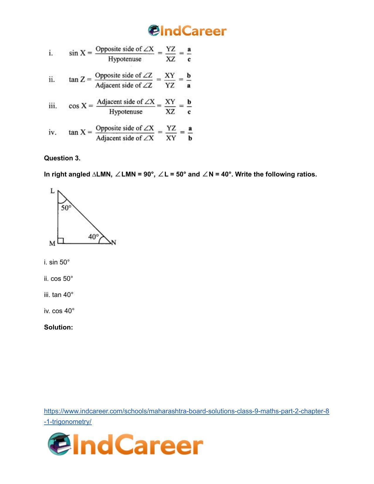 Maharashtra Board Solutions Class 9-Maths (Part 2): Chapter 8.1- Trigonometry - Page 4