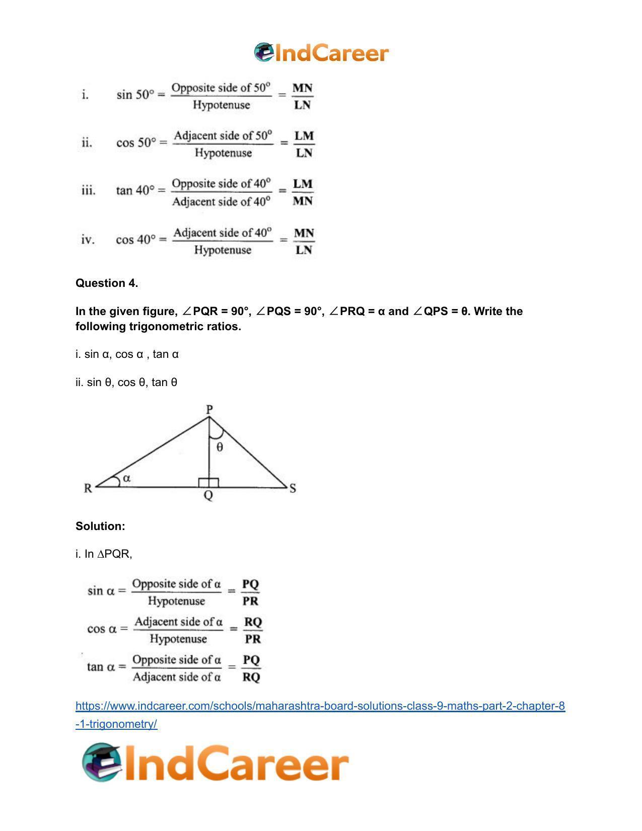 Maharashtra Board Solutions Class 9-Maths (Part 2): Chapter 8.1- Trigonometry - Page 5