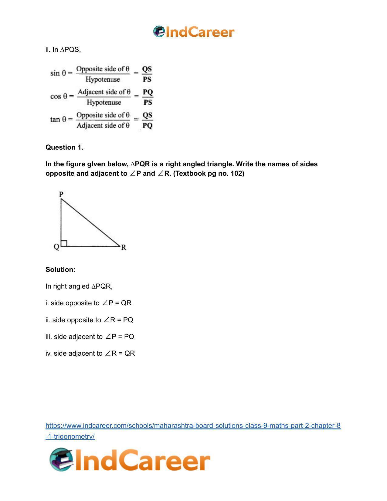 Maharashtra Board Solutions Class 9-Maths (Part 2): Chapter 8.1- Trigonometry - Page 6