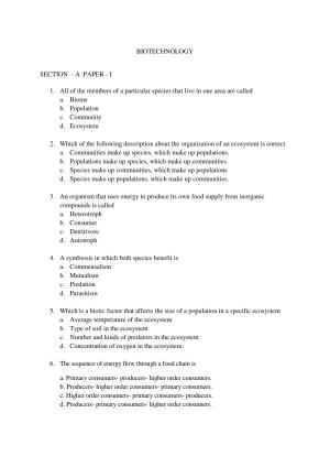 MCAER CET Ph.D. Previous Papers PDF for Agriculture biotechnology