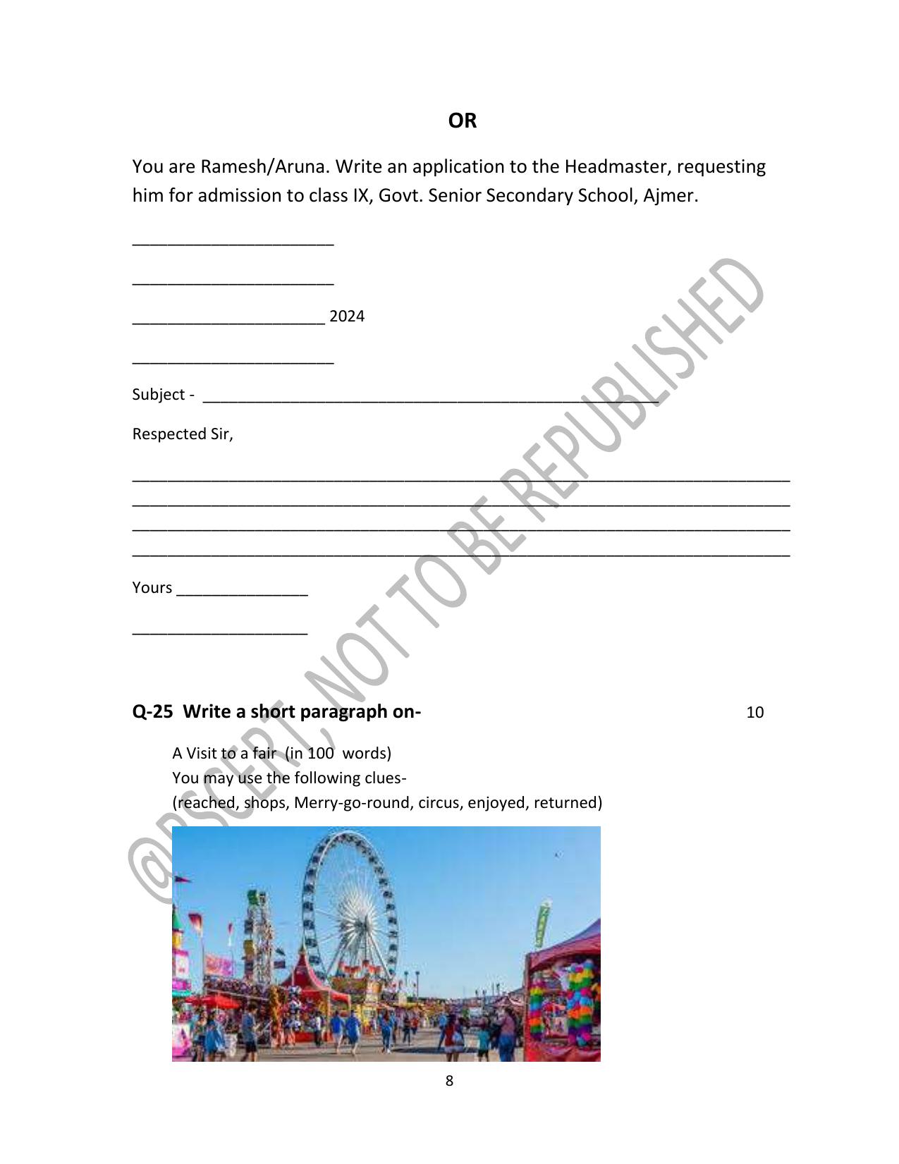 RBSE Class 8 2024 English Sample Paper - Page 8