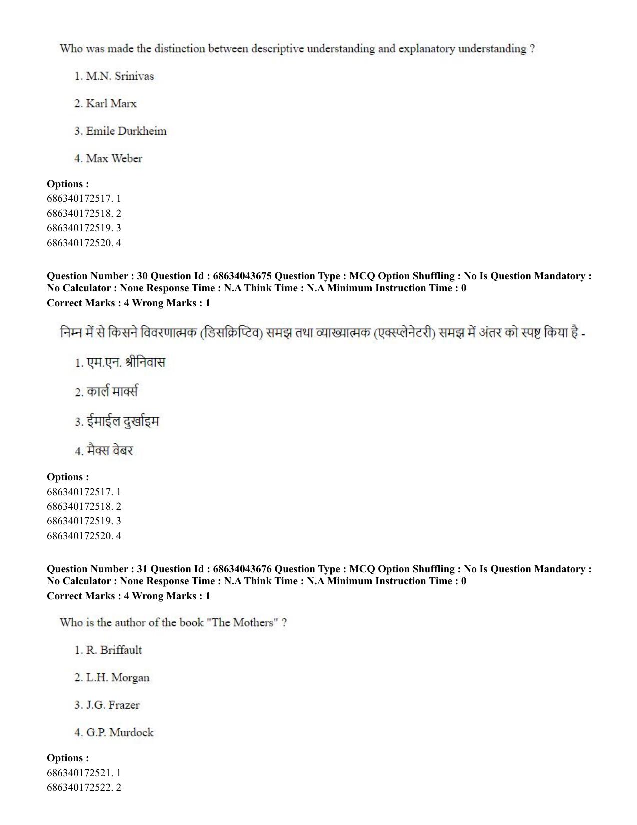 CUET PG 2023: HUQP22 – Sociology (Eng)-Shift 3 (30-06-2023) Question Paper - Page 30