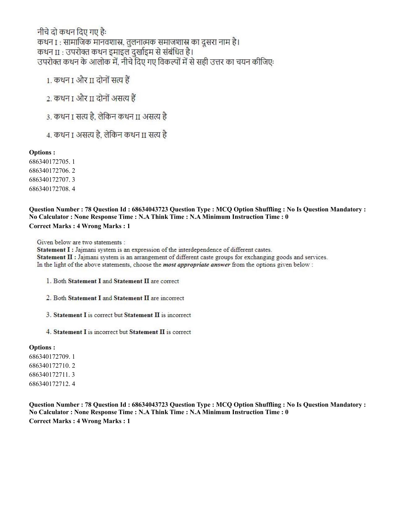 CUET PG 2023: HUQP22 – Sociology (Eng)-Shift 3 (30-06-2023) Question Paper - Page 72