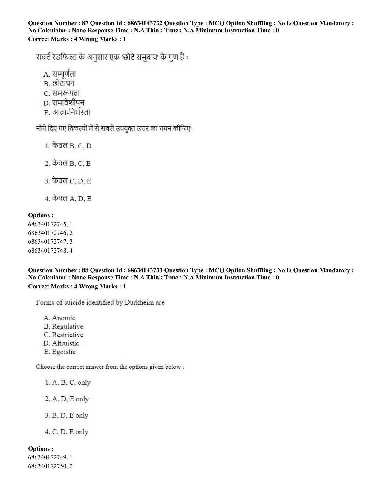 CUET PG 2023: HUQP22 – Sociology (Eng)-Shift 3 (30-06-2023) Question Paper - Page 82