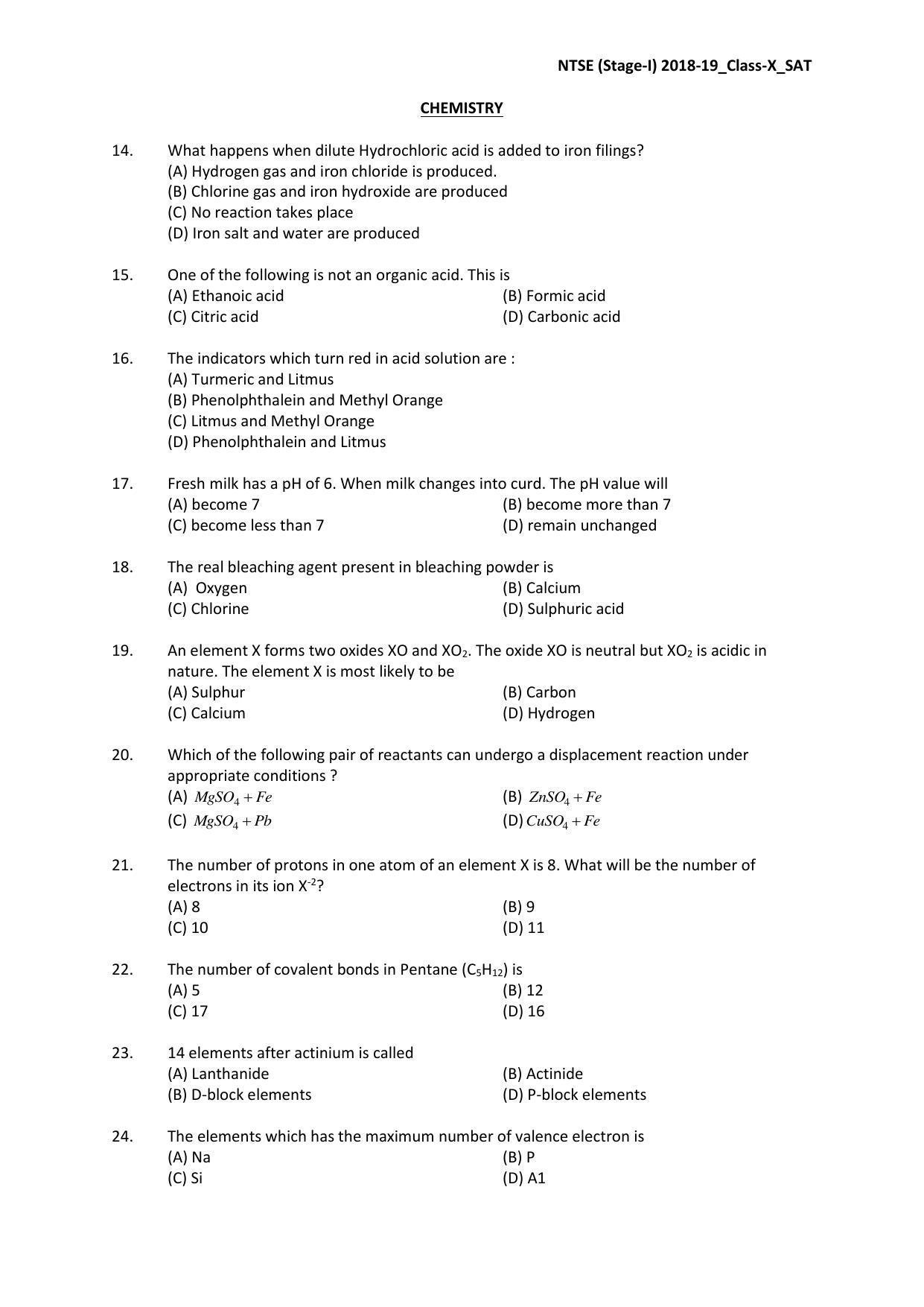 Jharkhand (JAC) NTSE 2018-19 SAT Answer Key - Page 5