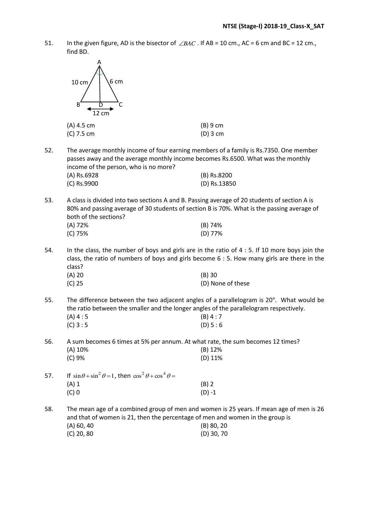 Jharkhand (JAC) NTSE 2018-19 SAT Answer Key - Page 10