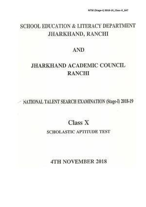 Jharkhand (JAC) NTSE 2018-19 SAT Answer Key