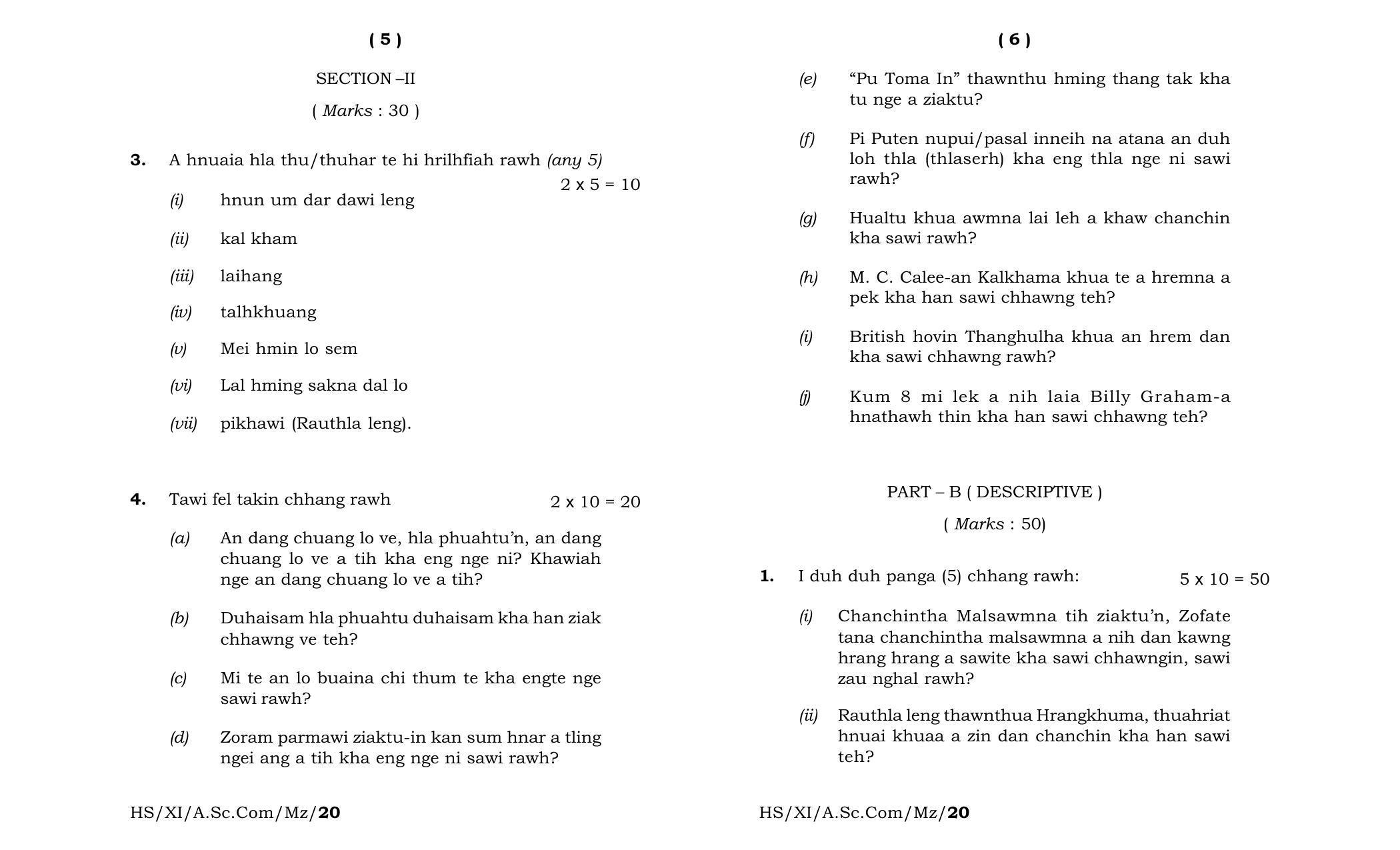Meghalaya Board (MBOSE) Class 11 Mizo MIL 2020 Question Paper - Page 3