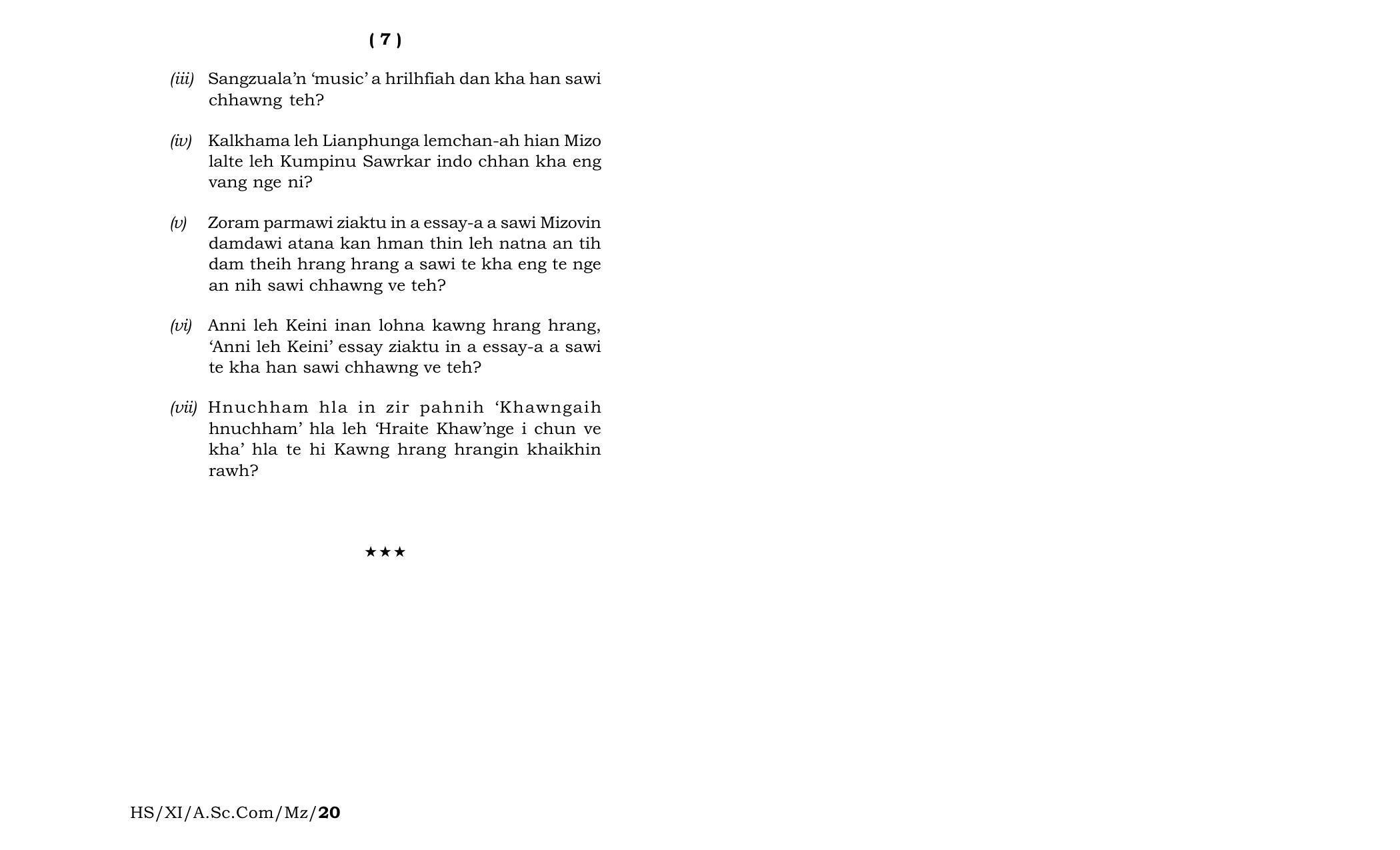 Meghalaya Board (MBOSE) Class 11 Mizo MIL 2020 Question Paper - Page 4