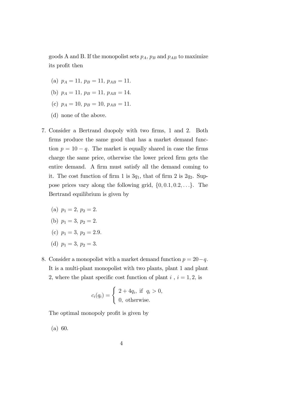 ISI Admission Test M.S.(QE) PEA 2019 Sample Paper - Page 4