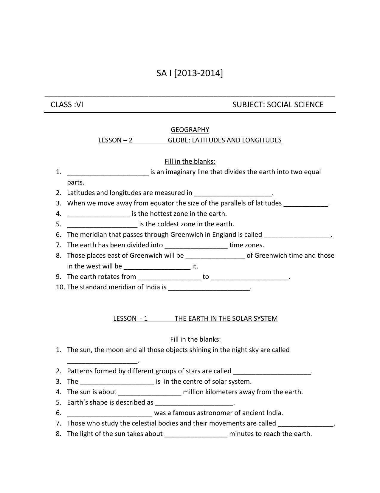 CBSE Worksheets for Class 6 Social Science Assignment 2 - Page 1