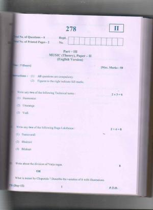 AP Inter 2nd Year Fine arts Music-II (EM) March 2018 (General) Question Paper