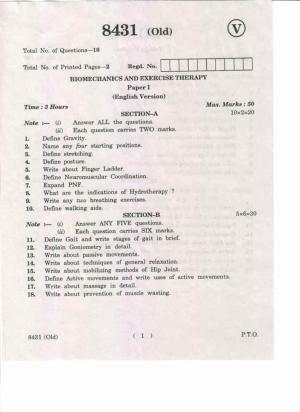 AP Inter 1st Year Biomechanics and Exercise Therapy-I (Old) May-2019-Vocational Question Paper