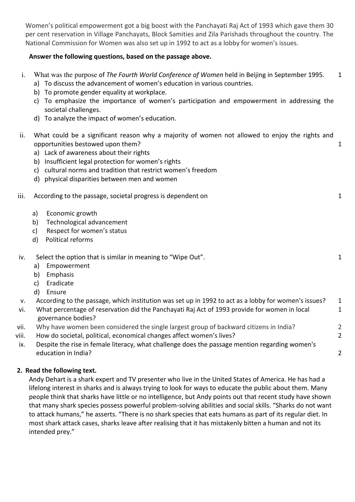 UBSE Class 12 English Set 1 2025 Model Paper - Page 2