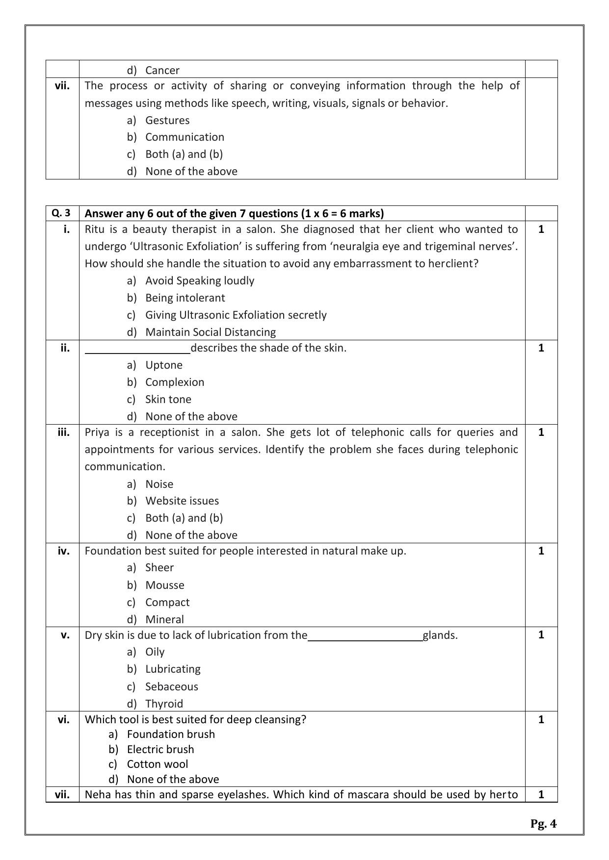 CBSE Class 12 (Skill Education) Beauty And Wellness 2024 Sample Paper - Page 4