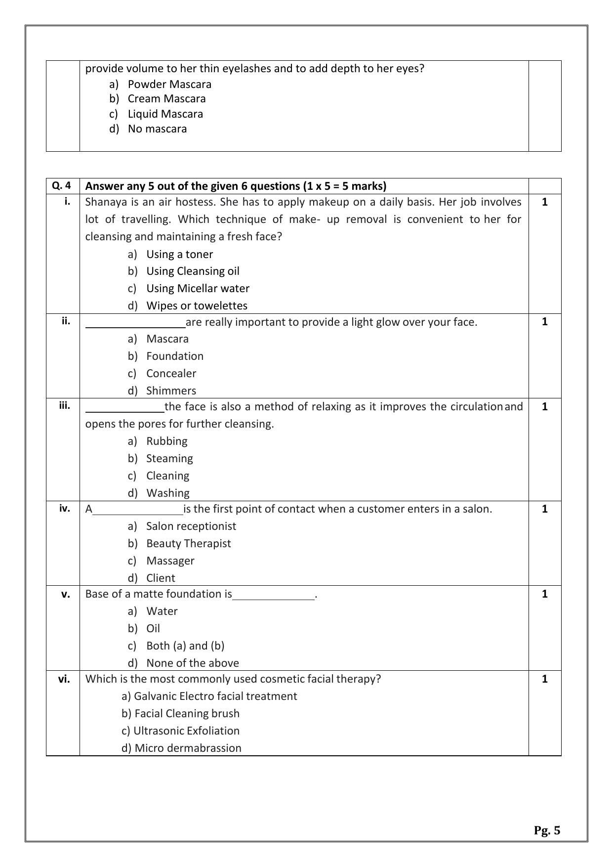 CBSE Class 12 (Skill Education) Beauty And Wellness 2024 Sample Paper - Page 5