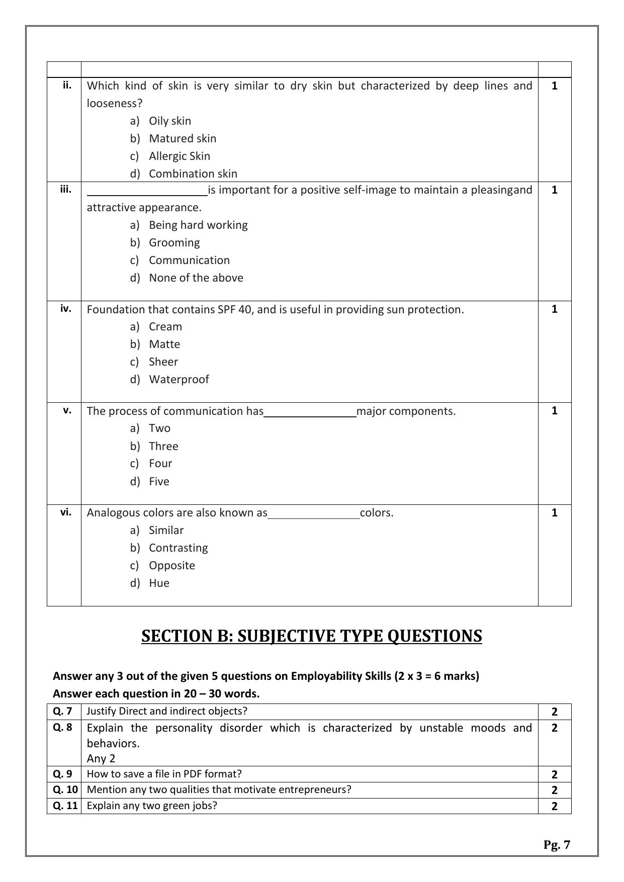 CBSE Class 12 (Skill Education) Beauty And Wellness 2024 Sample Paper - Page 7
