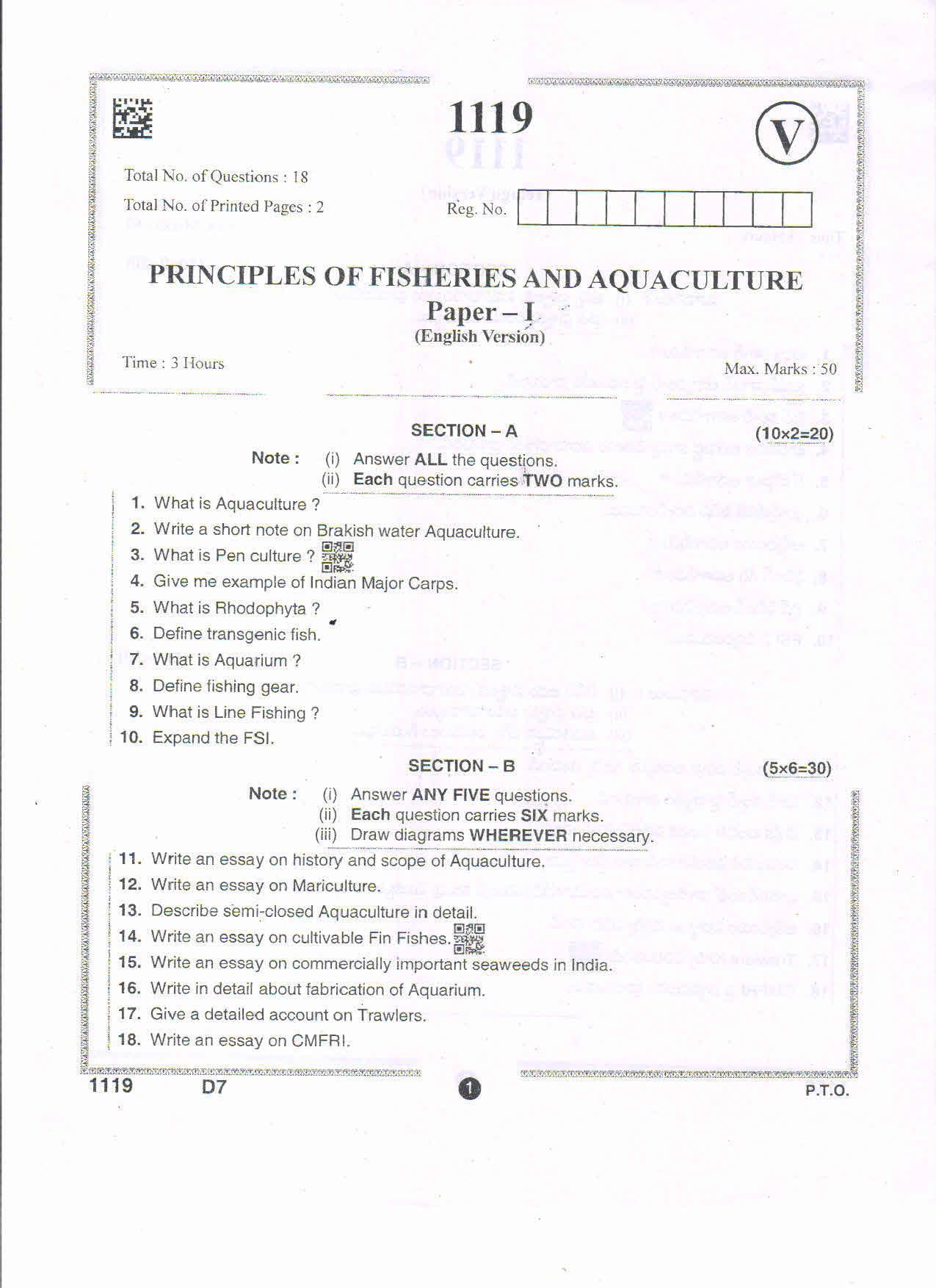 AP Intermediate 2nd Year Vocational Question Paper September-2021 - Principles_of_Fisheries_and_Aqua_Culture-I - Page 1