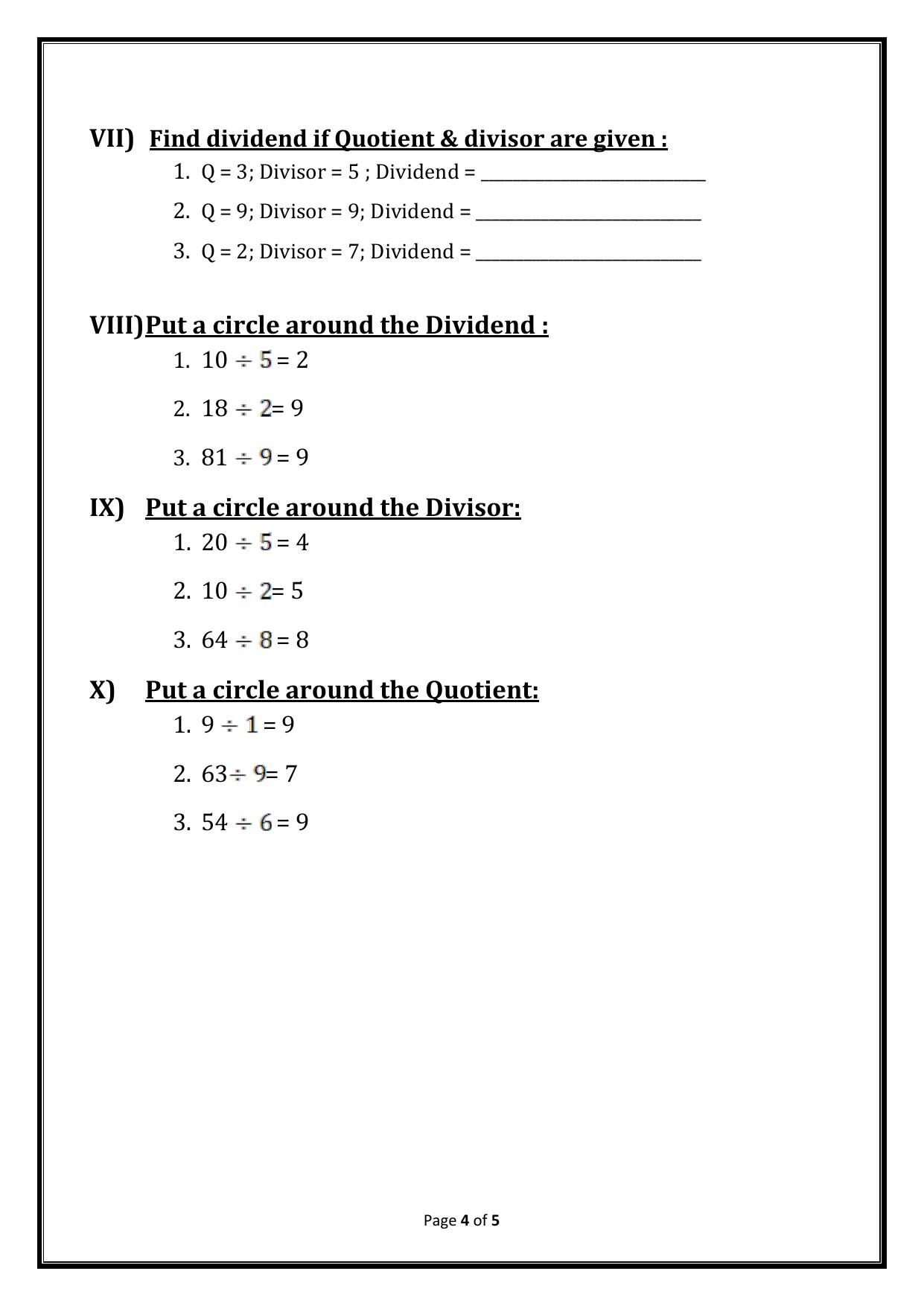 Worksheet for Class 3 Mathematics Division Assignment V - Page 4