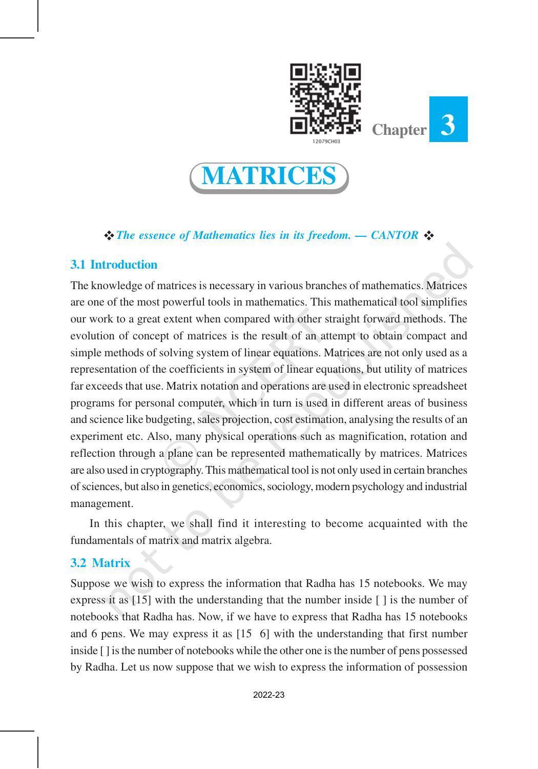 NCERT Book for Class 12 Maths Chapter 3 Matrices - Page 1