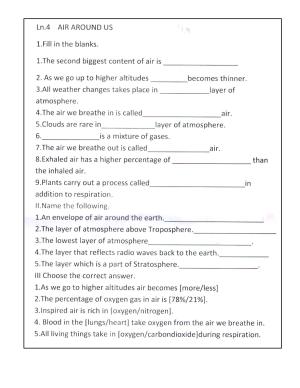 Worksheet for Class 5 Science Air Around Us Assignment 1