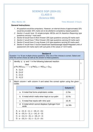CBSE Class 10 Science Sample Paper 2025