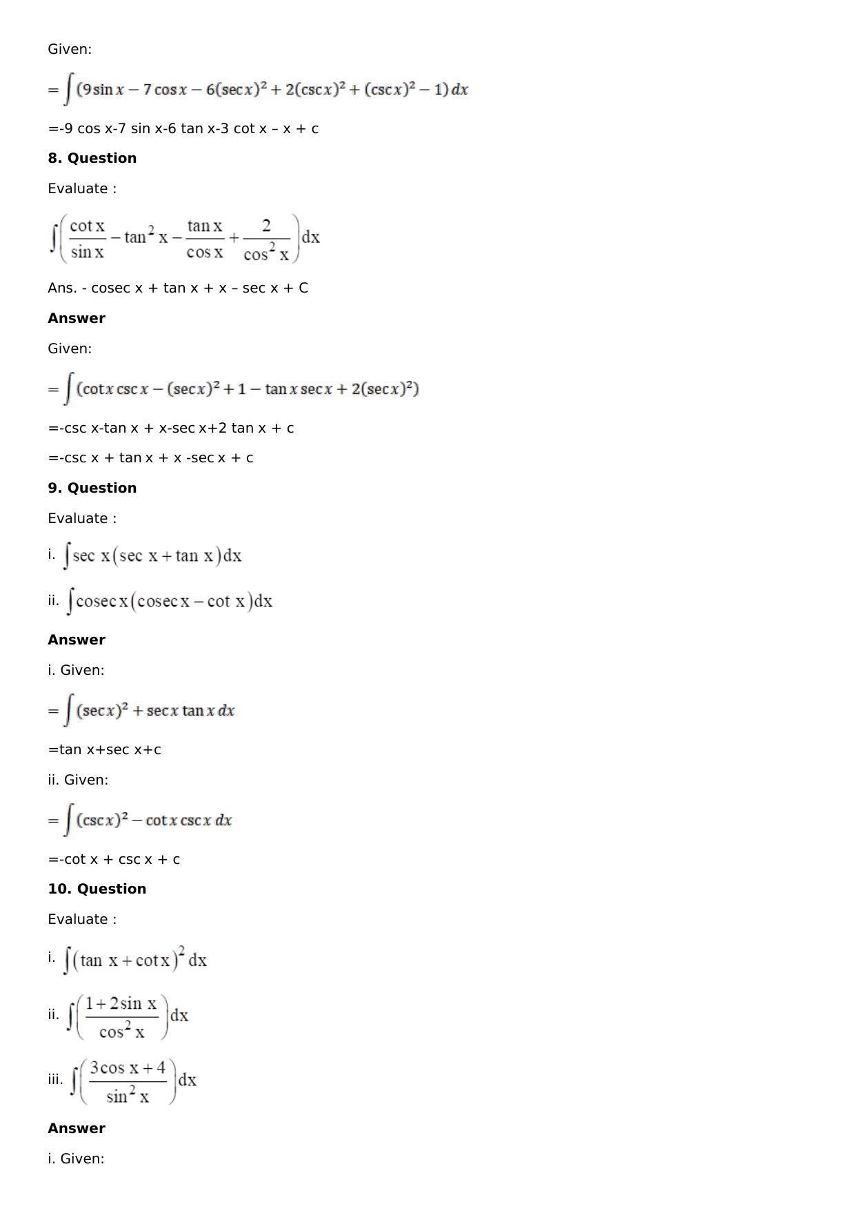 Chapter 12: Indefinite Integral Solutions: RS Aggarwal Class 12 Solutions  - Page 8
